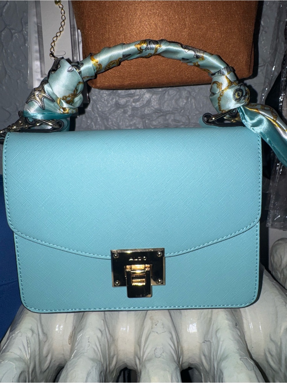 Aldo Turquoise Top-Handle Satchel with Gold-Tone Lock
